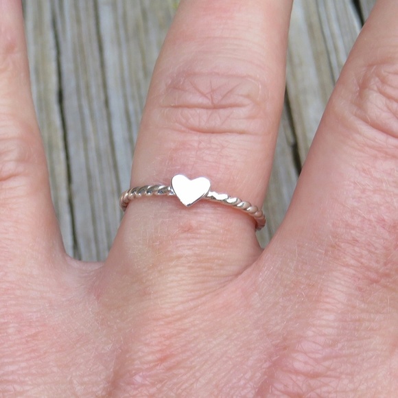 Sterling Silver Heart Stacking Ring Band Handmade - Picture 2 of 5